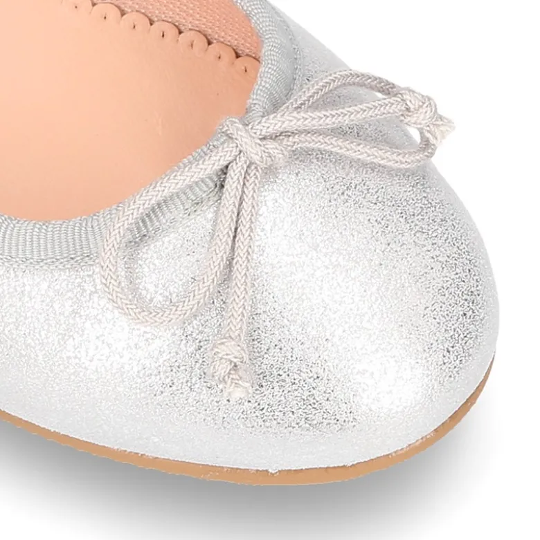 Bailarina clásica con lazo ajustable en piel ante suave METALIZADO.