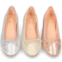 Bailarina clásica con lazo ajustable en piel ante suave METALIZADO.