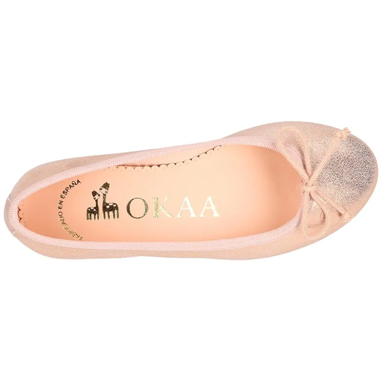 Bailarina clásica con lazo ajustable en piel ante suave METALIZADO.