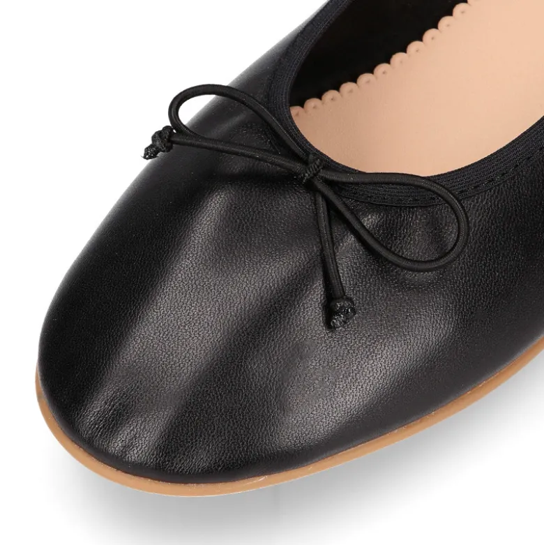 Bailarina clásica mujer con lazo ajustable y elástico en piel en color Negro.