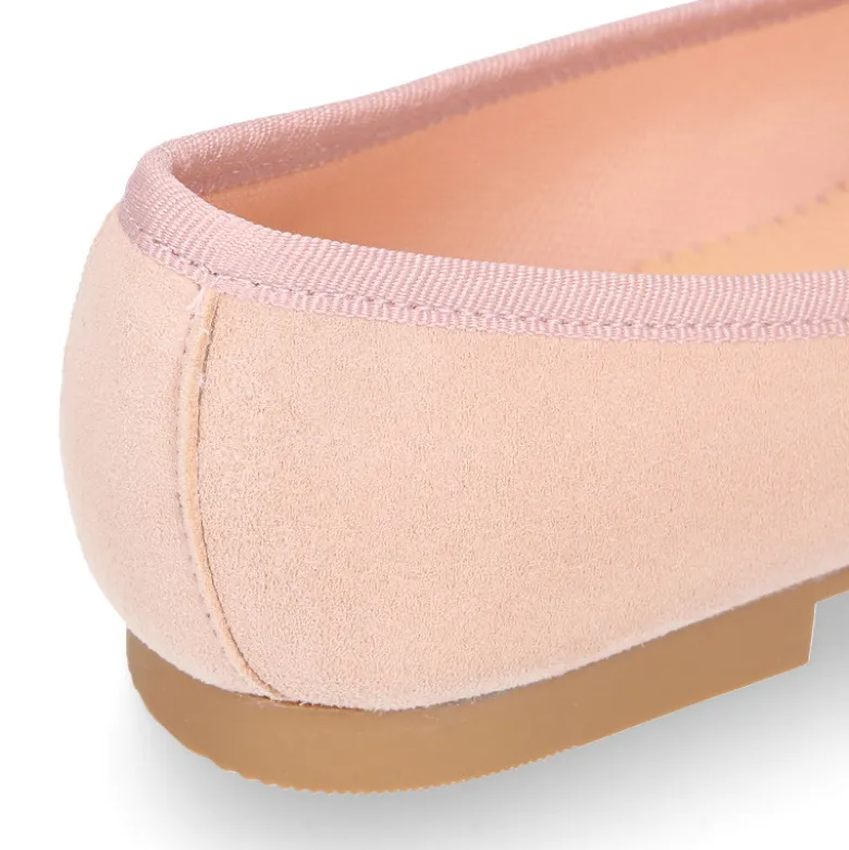 Bailarina clásica niña con lazo ajustable en piel ante en colores pastel.
