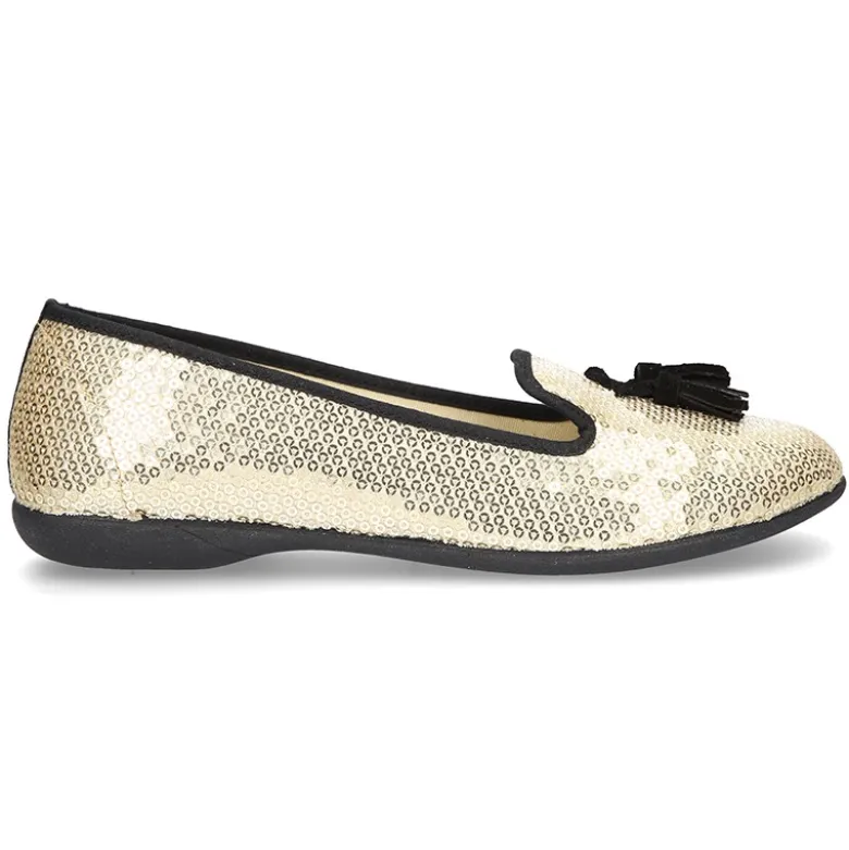 Bailarina mujer tipo SLIPPER con borlas en lona con lentejuelas.