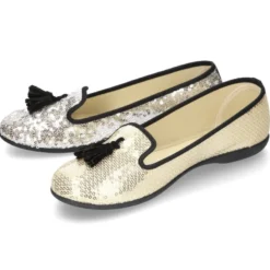 Bailarina mujer tipo SLIPPER con borlas en lona con lentejuelas.