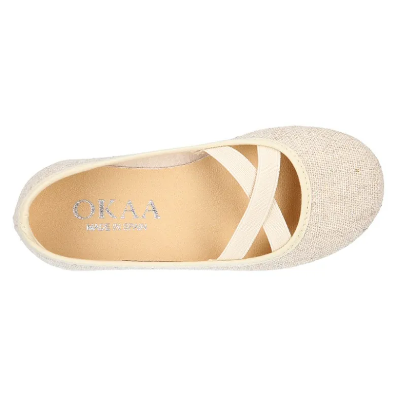 Bailarina niña ballet con cintas elásticas cruzadas en LINO METALIZADO.
