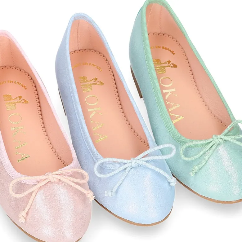 Bailarina niña clásica con lazo ajustable en piel ante METALIZADO.