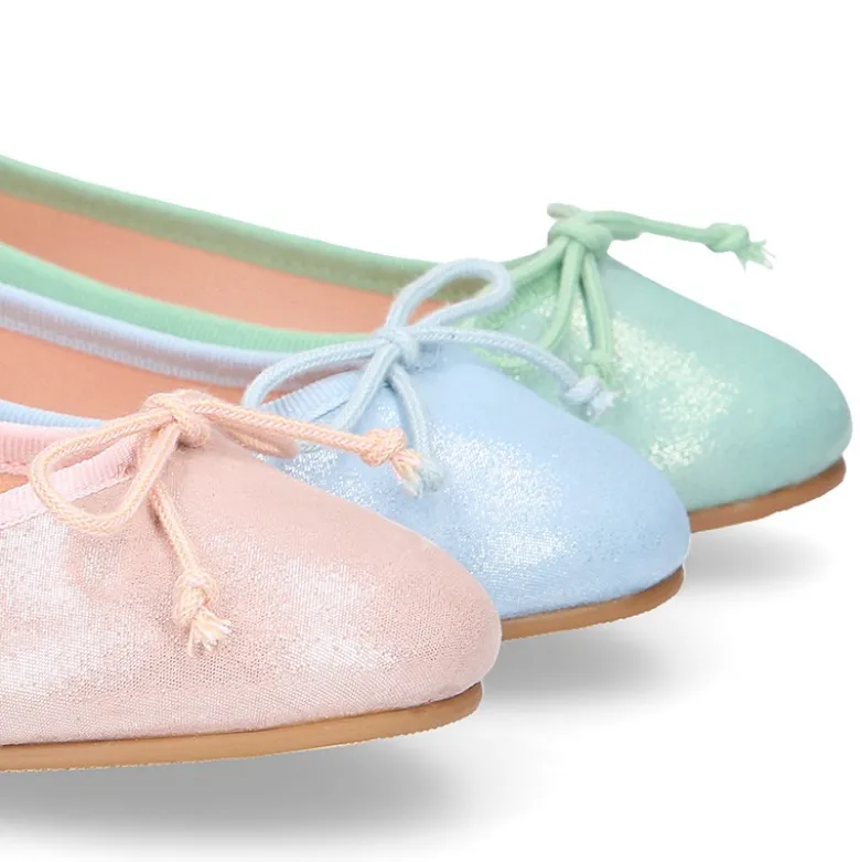 Bailarina niña clásica con lazo ajustable en piel ante METALIZADO.