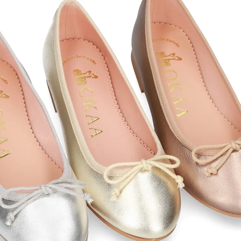 Bailarina niña clásica con lazo ajustable en piel METALIZADA súper suave.