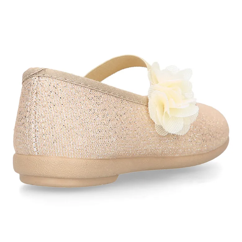 Bailarina Niña con elástico con flor en lona brillante.