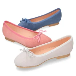 Bailarina niña con lazo ajustable en piel serraje en colores clásicos.