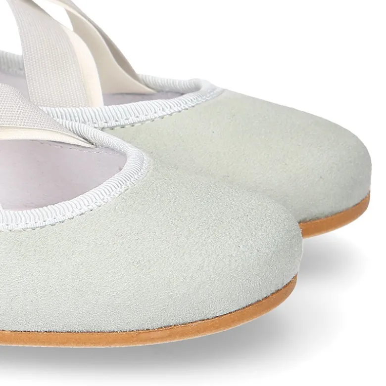 Bailarina niña tipo Ballet con cintas cruzadas elásticas en piel ANTE SALVIA.