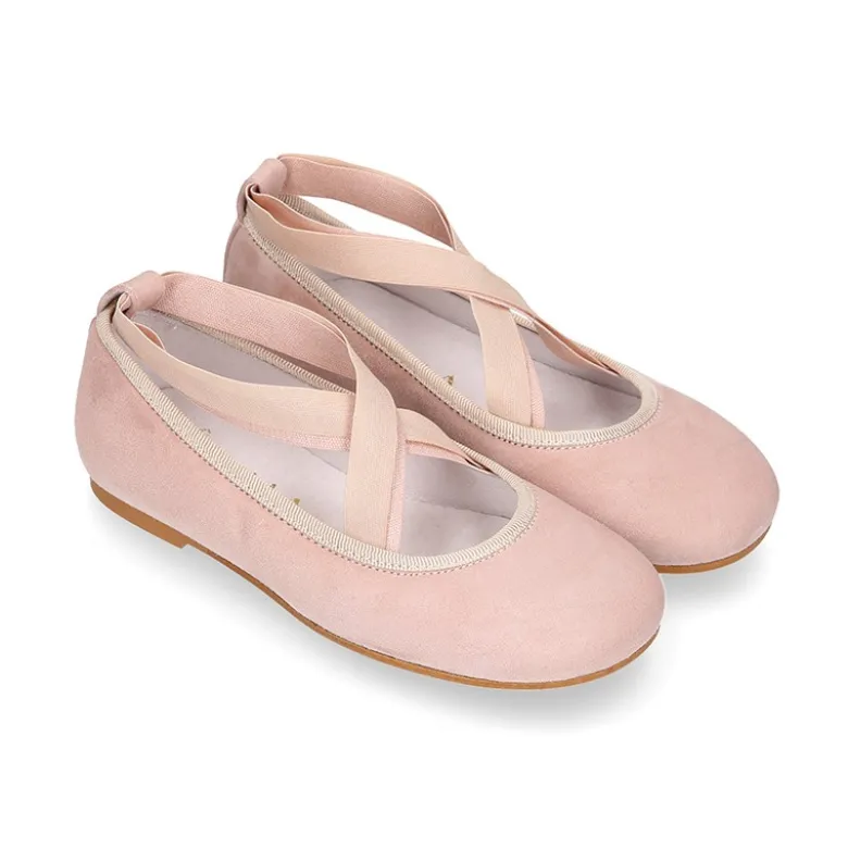 Bailarina niña tipo Ballet con cintas cruzadas elásticas en piel ANTE NUDE.