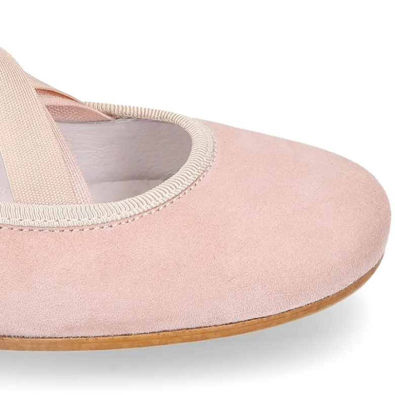 Bailarina niña tipo Ballet con cintas cruzadas elásticas en piel ANTE NUDE.