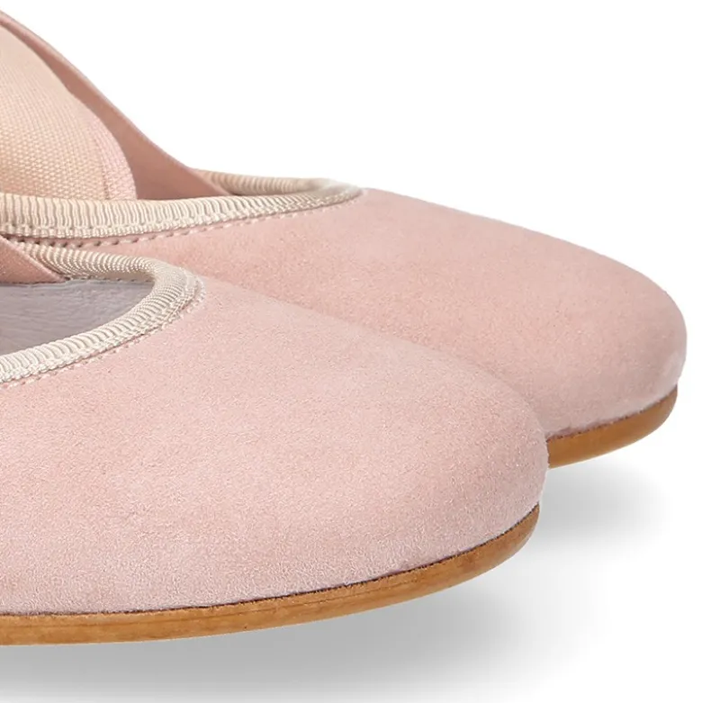 Bailarina niña tipo Ballet con cintas cruzadas elásticas en piel ANTE NUDE.