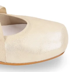 Bailarina niña tipo Ballet punta cuadrada con cintas cruzadas en piel ANTE METALIZADO.