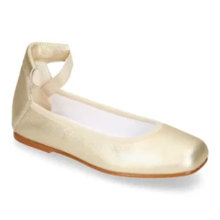 Bailarina niña tipo Ballet punta cuadrada con cintas cruzadas en piel METALIZADA.