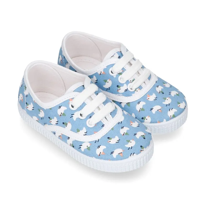 Bamba con cordones en lona con estampado POLLITOS.