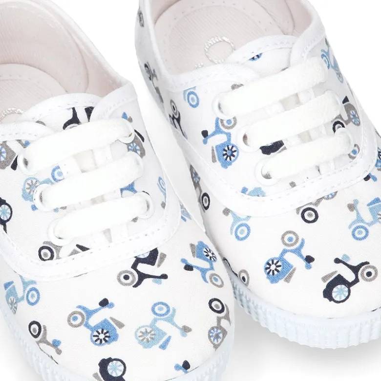 Bamba niño con cordones en lona con estampado MOTOS.