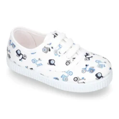 Bamba niño con cordones en lona con estampado MOTOS.