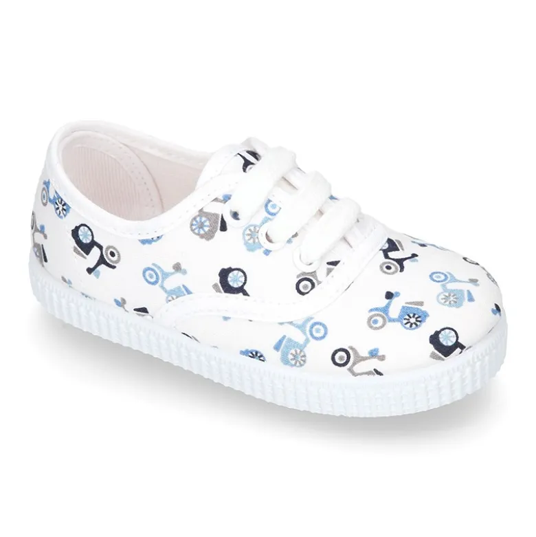 Bamba niño con cordones en lona con estampado MOTOS.