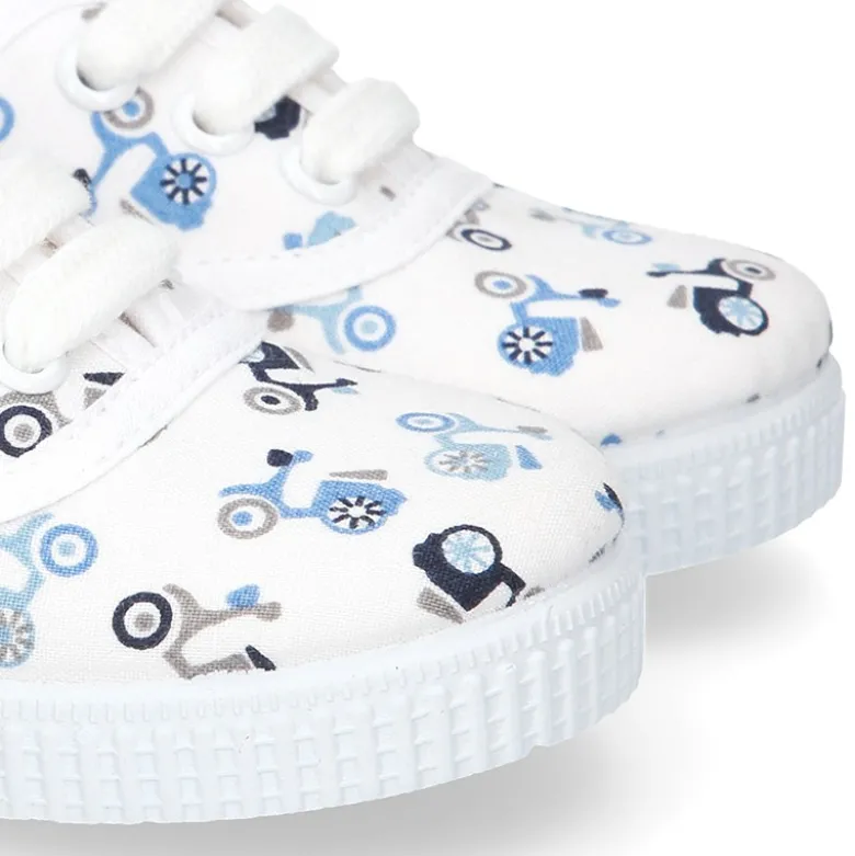 Bamba niño con cordones en lona con estampado MOTOS.
