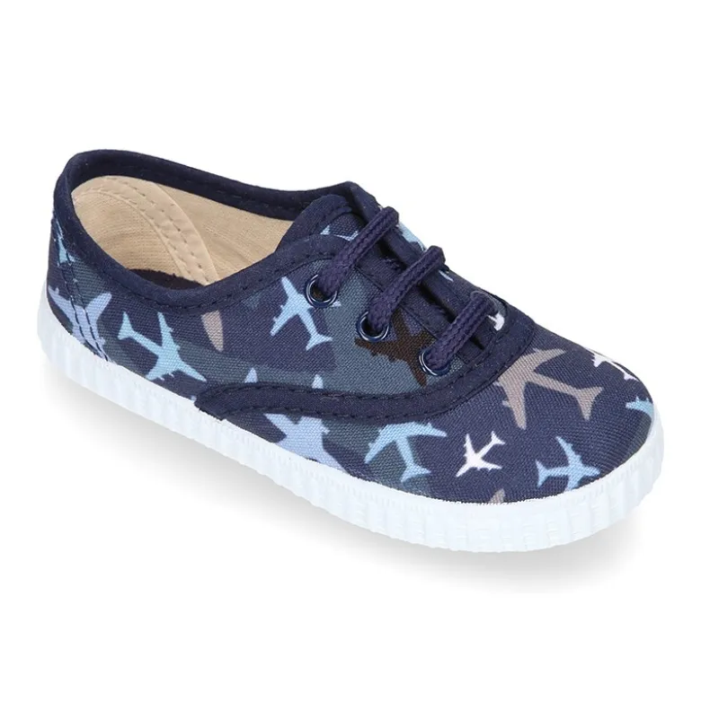 Bamba niño con cordones en lona con estampado AVIONES.
