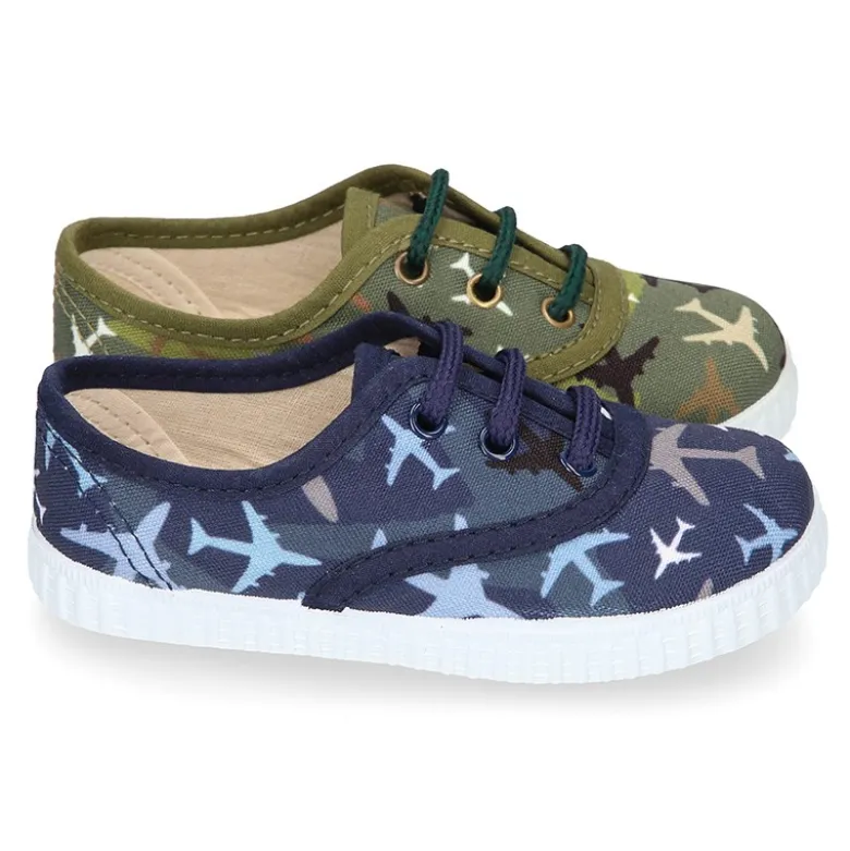 Bamba niño con cordones en lona con estampado AVIONES.