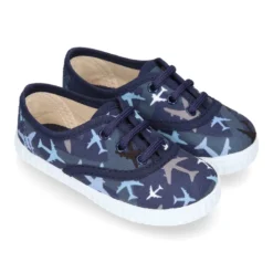 Bamba niño con cordones en lona con estampado AVIONES.