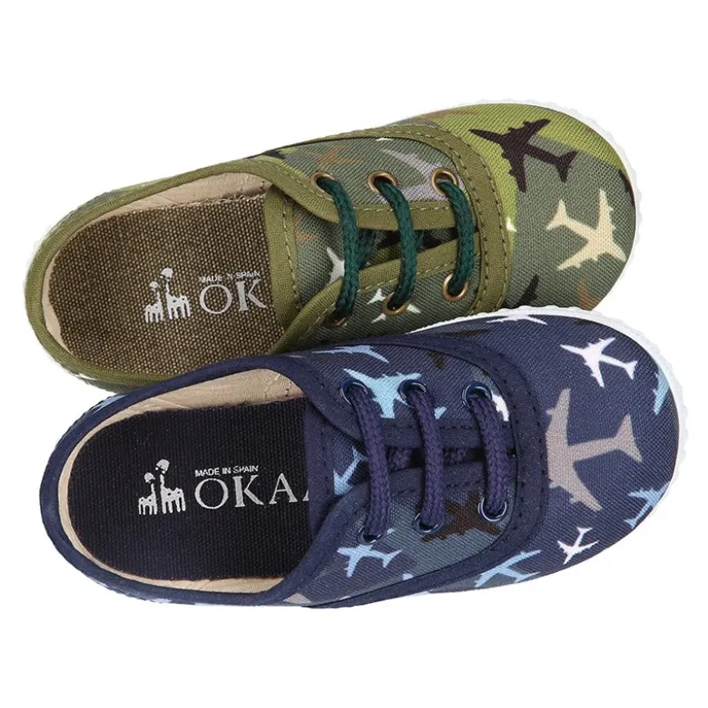 Bamba niño con cordones en lona con estampado AVIONES.
