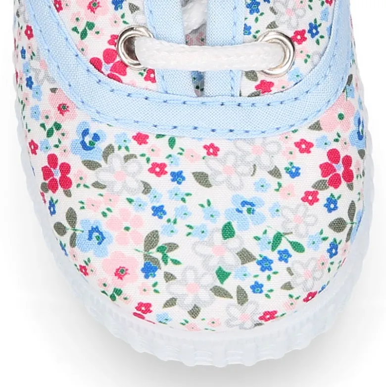 Bamba niños cordones en lona algodón con FLORES.
