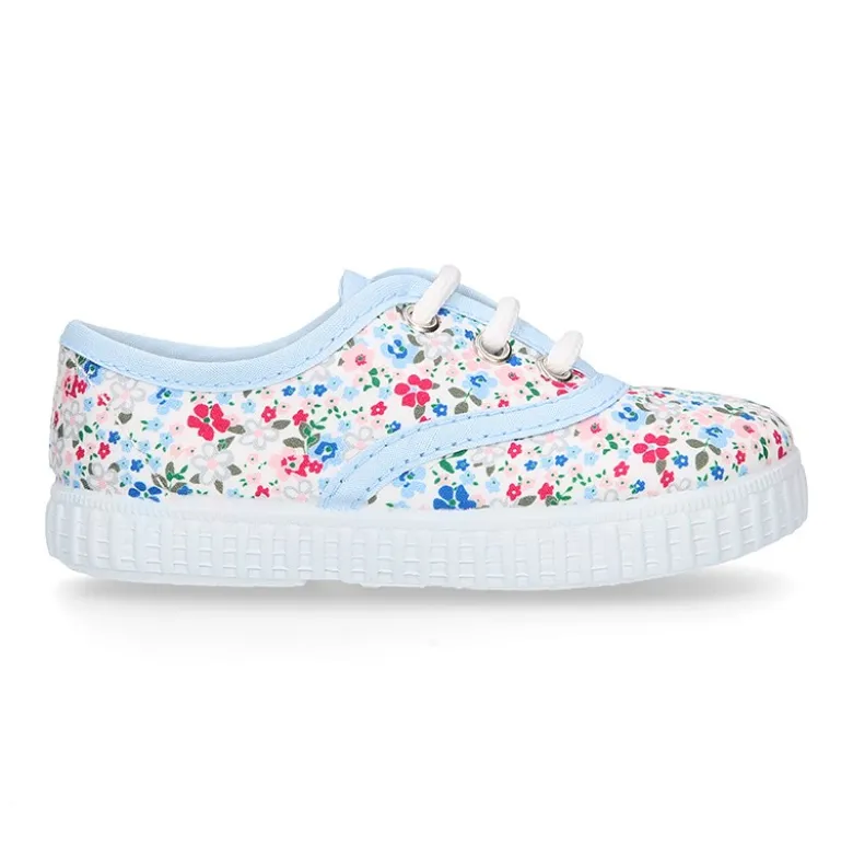 Bamba niños cordones en lona algodón con FLORES.