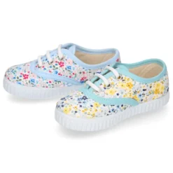 Bamba niños cordones en lona algodón con FLORES.