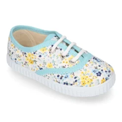 Bamba niños cordones en lona algodón con FLORES.