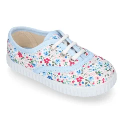 Bamba niños cordones en lona algodón con FLORES.