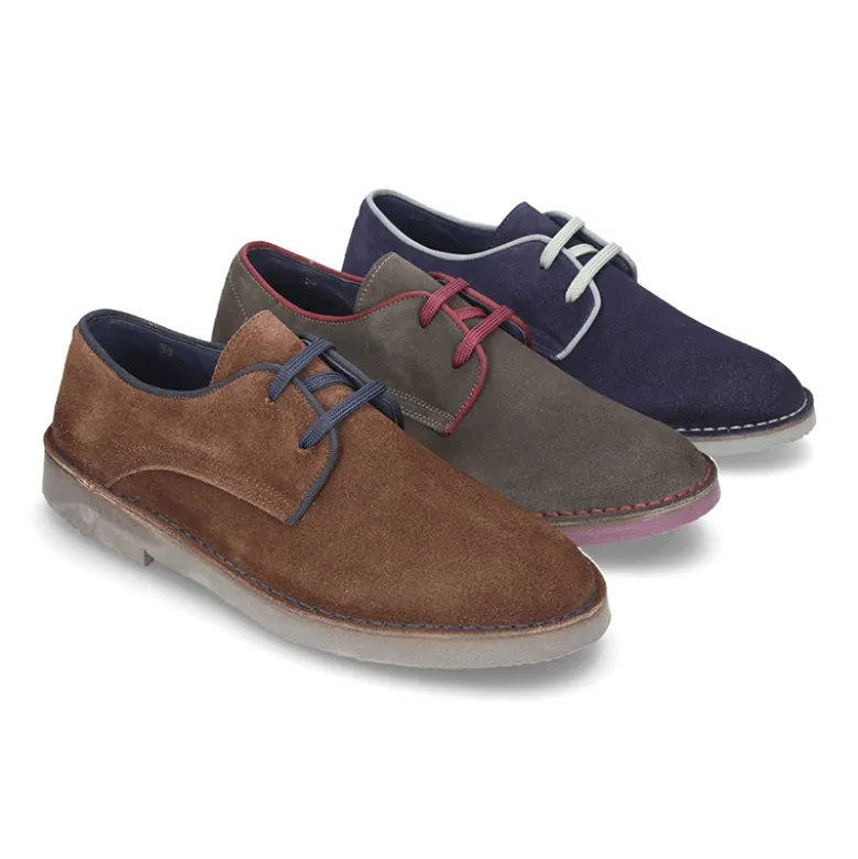 Blucher caballero con vivo en piel serraje.