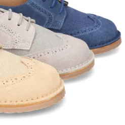 Blucher niño ceremonia combinado lona con serraje.