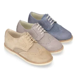 Blucher niño ceremonia con cordones en piel serraje con lino.