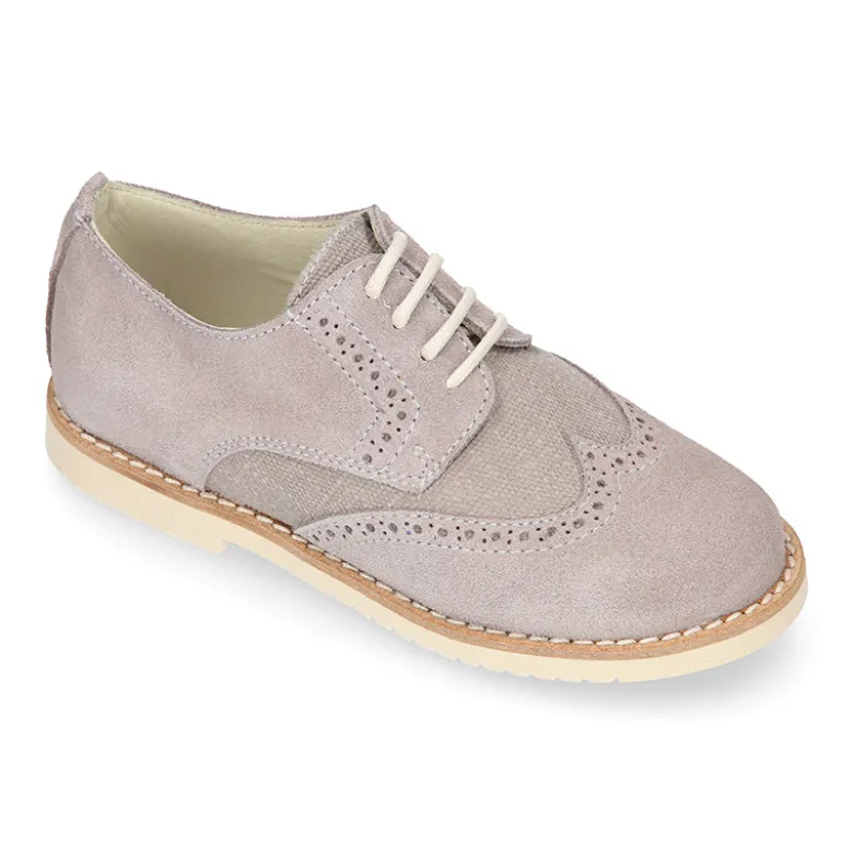 Blucher niño ceremonia con cordones en piel serraje con lino.