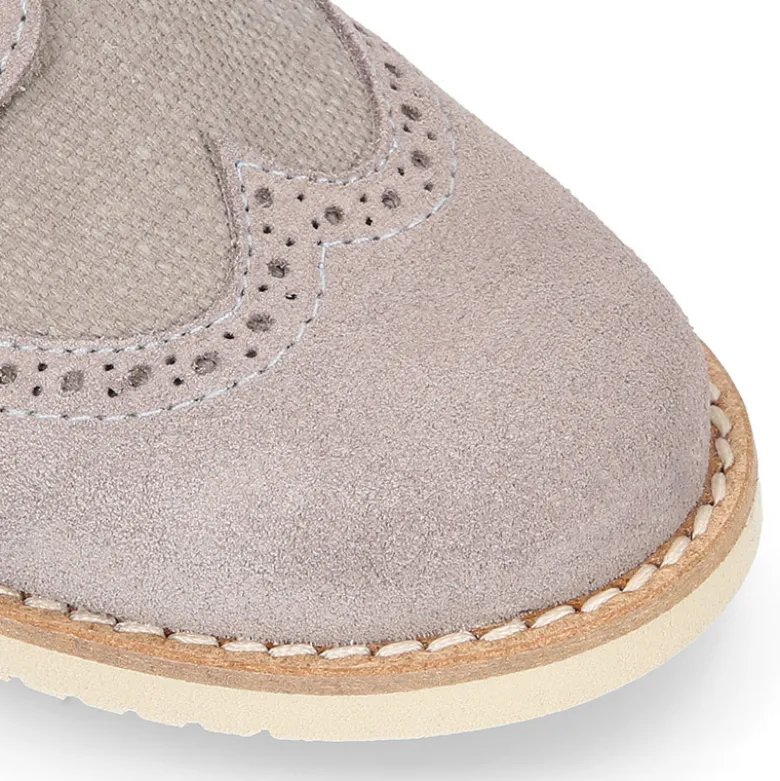 Blucher niño ceremonia con cordones en piel serraje con lino.