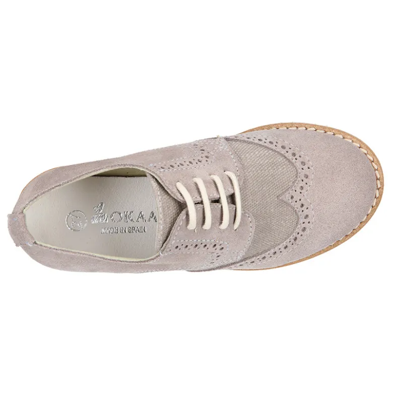 Blucher niño ceremonia con cordones en piel serraje con lino.