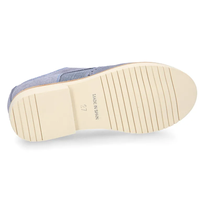 Blucher niño ceremonia con cordones en piel serraje con lino.