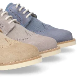 Blucher niño ceremonia con cordones en piel serraje con lino.