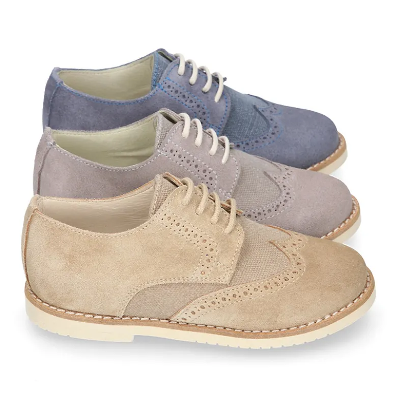 Blucher niño ceremonia con cordones en piel serraje con lino.