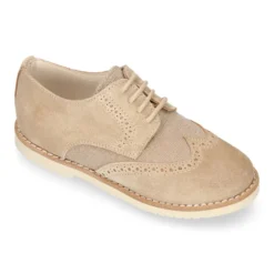 Blucher niño ceremonia con cordones en piel serraje con lino.