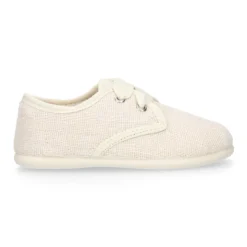 Blucher niño ceremonia en lona lino en color beige.