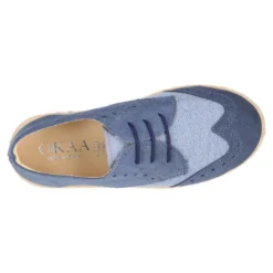Blucher niño tipo alpargata en LINO combinado con piel SERRAJE con cordones.