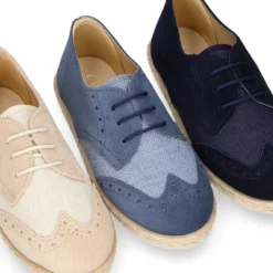 Blucher niño tipo alpargata en LINO combinado con piel SERRAJE con cordones.