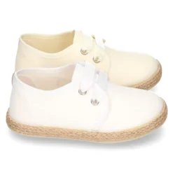 Blucher niño tipo Alpargata lona seda CEREMONIA cordones lazo.