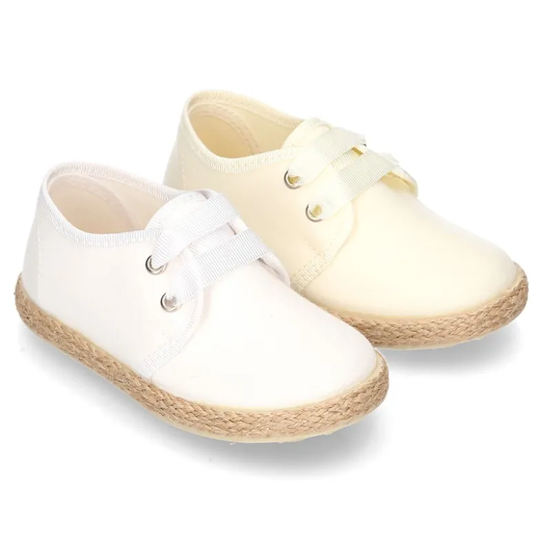 Blucher niño tipo Alpargata lona seda CEREMONIA cordones lazo.
