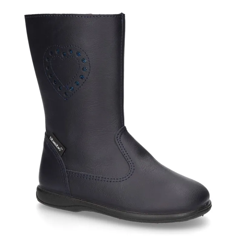 Bota caña alta con corazón y cremallera en piel lavable.