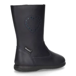 Bota caña alta con corazón y cremallera en piel lavable.